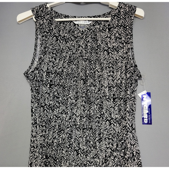 Peter Nygard Runched Sheath Dress Womens 10 Black White Sleek Modern Polished - Picture 2 of 11